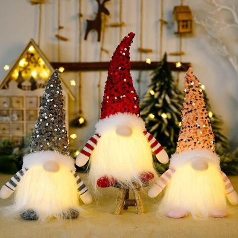 Ulisem Weihnachten, 3er-Pack handgefertigte Plüsch-Weihnachtswichtel mit Lichtern, schwedische Wichtel-Weihnachtsdekoration, beleuchtete Weihnachtsdekoration für die Innenräume