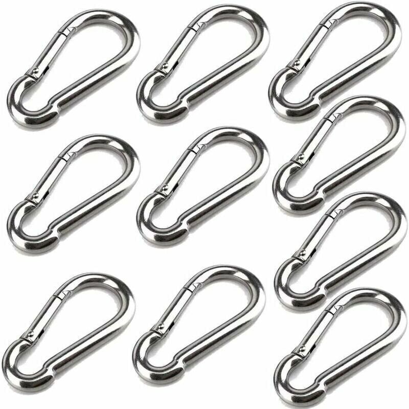 Ulisem10 Mousquetons De 40 Mm X 4 Mm, Mousqueton En Acier Inoxydable 304 Avec Mousqueton, Capacité De Charge Jusqu'À Environ 80 Kg.
