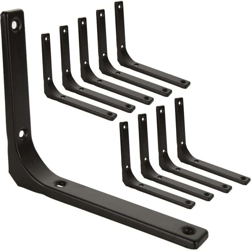Ulisem 10 Pcs Equerre Etagere Murale Noir, Equerre Metal 150mm x 125mm, Equerre Charge Lourde Support Etagere Murale