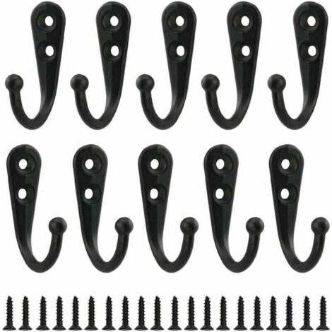 Ulisem10 pezzi Gancio appendiabiti da parete in metallo nero retrò con vite, appendiabiti da parete vintage per accappatoi, scaffali per la casa, cassetti, armadietti, bagno con 20 viti