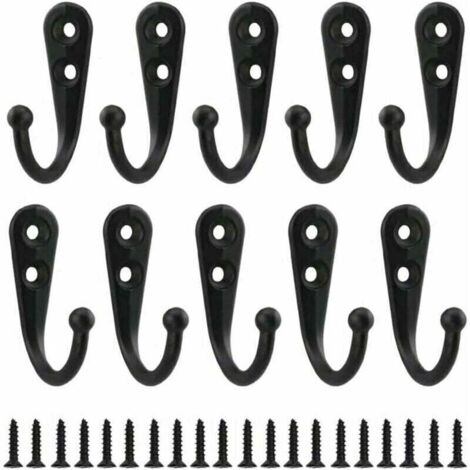 Ulisem10pcs Rétro Crochet de Manteau Métal Noir Patère Murale à Visser Individuelle Patère Porte Manteau Vintage Murale pour Peignoir Maison Etagères Tiroirs Casiers Salle de Bain avec 20 Vis