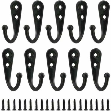 Ulisem10pcs Rétro Crochet de Manteau Métal Noir Patère Murale à Visser Individuelle Patère Porte Manteau Vintage Murale pour Peignoir Maison Etagères Tiroirs Casiers Salle de Bain avec 20 Vis
