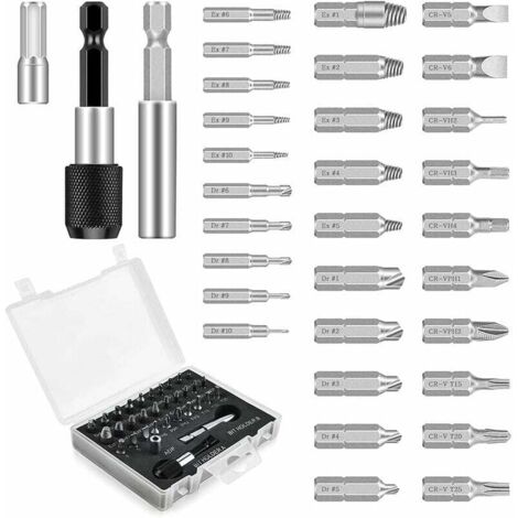 Ulisem33-teiliges Schraubenausdreher-Set für beschädigte Schrauben, Schraubenausdreher-Set mit Polierbits, Durchmesser 2–12 mm, Härte 64–65 HRC, für beschädigte Bolzen oder Schrauben