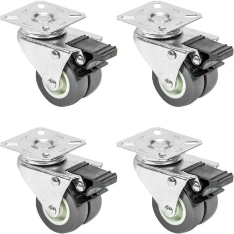 Ulisem6720 Set di 4 ruote doppie per carichi pesanti con freno Poliuretano 50 mm fino a 400 kg Grigio