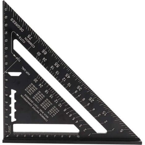 Ulisem7" Rapporteur d'angle de triangle, couleur noire, Équerre Triangle Règle d'Angle Rapporteur en alliage d'aluminium (Métrique)