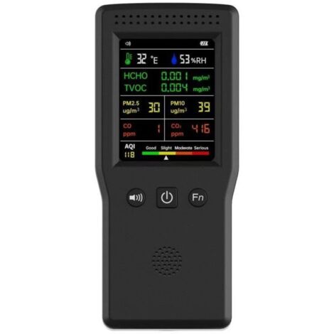 Ulisem9 en 1 Qualité de l'air CO2 CO PM2.5 HCHO TVOC Température Humidité Maison Qualité de l'air LCD Affichage - Noir