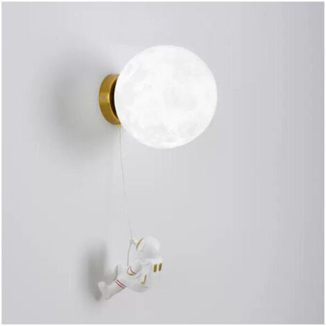 UlisemApplique murale LED d'intérieur, applique murale pour chambre d'enfant avec figurine d'astronaute, abat-jour en forme de lune, éclairage mural G9 pour chambre à coucher, chambre d'enfant, lumièr
