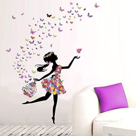 UlisemAutocollant mural amovible, motif romantique, fée des fleurs et papillon, pour chambre d'enfant, bébé, DIY