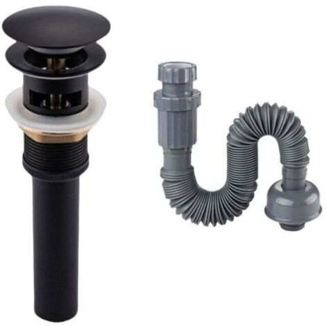 UlisemBonde de Lavabo Pop-Up Chromée pour Salle de Bain, Bouchon Universel avec Trop-Plein, avec tuyau de descente noir