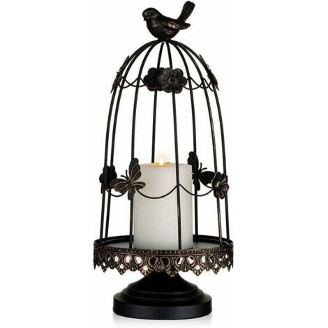 UlisemBougeoir Décoratif en Cage à Oiseaux pour Décor Antique, Adapté pour Les Bougies de Jardinière Fleurs Affichage Guirlande pour la Décoration Vacances Pièce Maîtresse Mariage, Noir 38cm