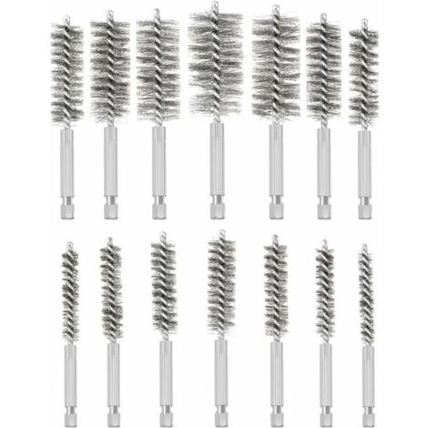UlisemBrosse Metallique pour Perceuse, 14 Pièces Brosse de Trou en Acier Inoxydable, Différentes Tailles Brosse de Nettoyage en Acier Inoxydable pour éliminer Vieille Peinture et Rouille