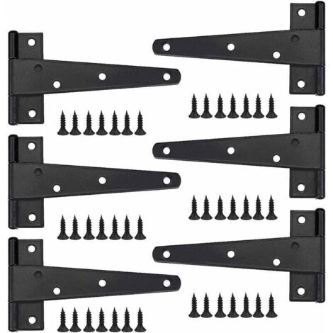 UlisemCharniere Porte Lourde 6pcs, Charniere Porte 6 Pouces,Charnière en T Noires avec Vis, Charniere Plate Inox Charnières de Portes en Fer Charnières Robustes pour Portes, Fenêtres,Entrept,Abris de 