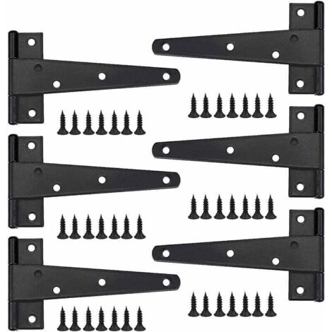 UlisemCharniere Porte Lourde 6pcs, Charniere Porte 6 Pouces,Charnière en T Noires avec Vis, Charniere Plate Inox Charnières de Portes en Fer Charnières Robustes pour Portes, Fenêtres,Entrept,Abris de