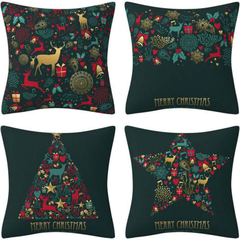 UlisemChristmas Federa per cuscino in cotone e lino Federa per cuscino natalizia quadrata Buon Natale Neve Renna Albero di Natale Decorazione per divano Casa Soggiorno Camera da letto