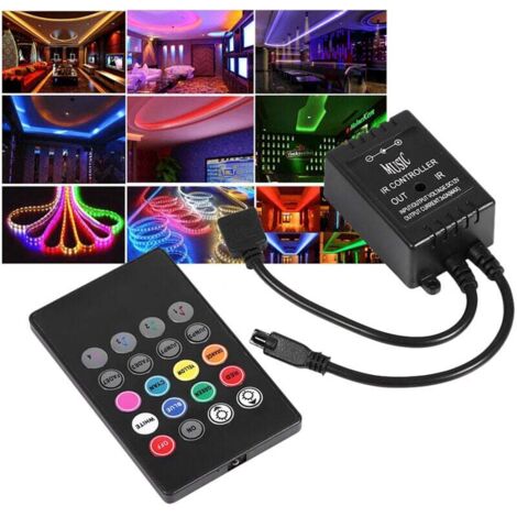 UlisemContrôleur RVB 12 V-24 V 18 A Contrôleur de variateur de bande lumineuse LED Télécommande RF Contrôle sans fil à 20 touches Bande lumineuse LED RVB (sans batterie)