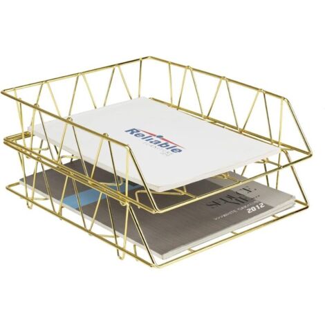 UlisemCorbeille à courrier empilable, bac à papier en métal à 2 niveaux pour bureau, organisateur de bureau durable, accessoires de bureau