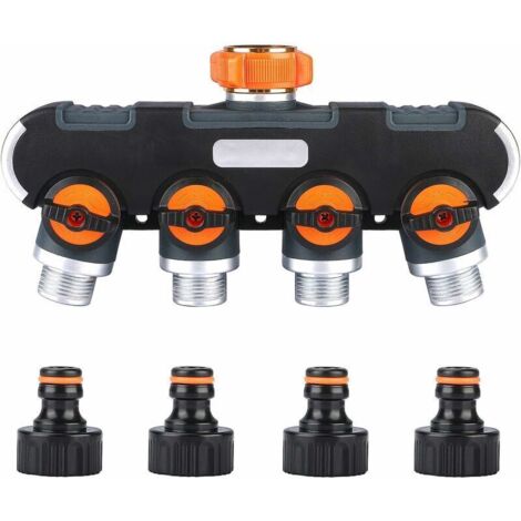 UlisemDistributeur 4 Voies, Séparateur de Tuyau, Débit d'eau Réglable et Verrouillable Distributeur pour l'irrigation du Jardin 3/4'' Connecteur