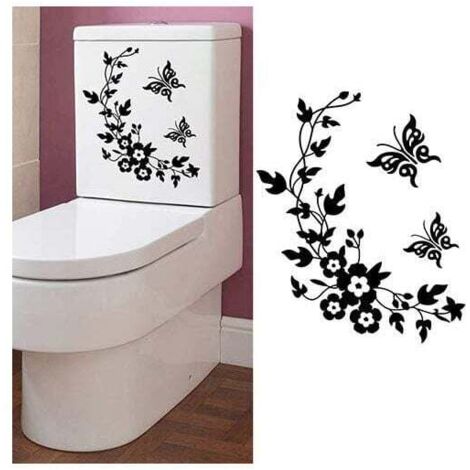 UlisemDIY Sticker mural papillon et fleur pour salle de bain, autocollant décoratif pour toilettes, qualité fiable et durable (noir)