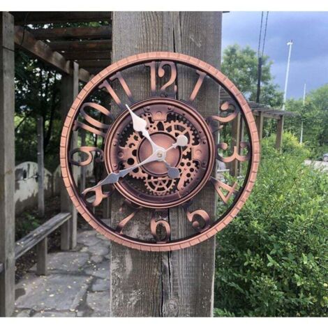 UlisemGrande horloge de jardin rétro - Résistante aux intempéries - Horloge de salle de bain - Décoration vintage - Sans tic-tac