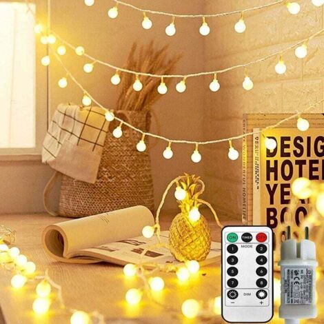 UlisemGuirlande Lumineuse Sphérique,Guirlande Lumineuse d'Extérieur avec Prise 100 LED 8 Modes avec télécommande pour Chambre à Coucher, Intérieur, Jardin, Noël et Mariage ( Blanc Chaud )