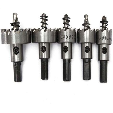 UlisemHole Saw Cutter Punta da trapano per metallo HSS Acciaio Cobalto. Set di 5 punte da trapano: 16 + 18,5 + 20 + 25 + 30 mm HSS Cobalto, M35, HRC 64–66 Gambo 9,5 mm