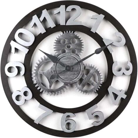 UlisemHorloges murales, horloge murale 3D, horloge murale Steampunk, pendule murale classique en métal vintage, horloges rétro silencieuses - 40CM