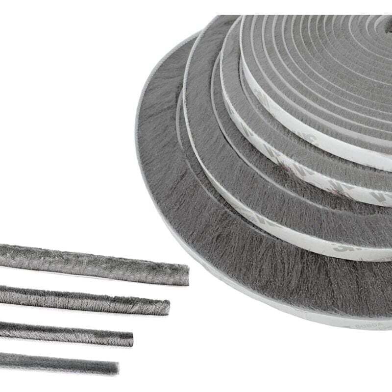 UlisemJoint de brosse de porte, 1m (L) x 9 mm (l) x 23 mm (P), gris, joint de porte et de fenêtre insonorisé, joint de brosse adhésif
