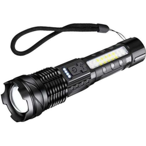 UlisemLampe de poche LED rechargeable, lampe de poche tactique zoomable ultra lumineuse avec 7 modes d'éclairage, lampe de poche étanche IPX6 pour le camping, l'extérieur, la pêche, l'urgence