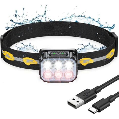 UlisemLampe Frontale LED Ultra Puissante, Rechargeable Lampe Frontale Étanche avec Lumière Rouge, 6 Modes d'Éclairage & 36H d'Autonomie, 350LM Torche Frontale Léger pour Camping/Pêche/Cyclisme/Course 