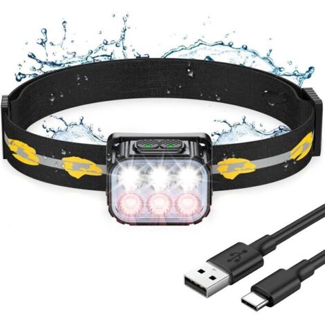 UlisemLampe Frontale LED Ultra Puissante, Rechargeable Lampe Frontale Étanche avec Lumière Rouge, 6 Modes d'Éclairage & 36H d'Autonomie, 350LM Torche Frontale Léger pour Camping/Pêche/Cyclisme/Course