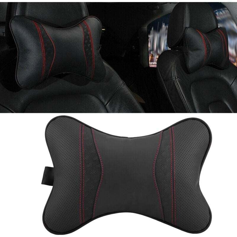 Image of Ulisem - Leather Autositzkissen für Autozubehör Kopfstütze Nackenstütze Kissen Schwarz