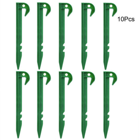 UlisemLot de 10 piquets de jardin,Extra larges,14.5 cm de long,En plastique vert,Piquets de fixation de jardin,Piquets de sol,Piquets de camping,Pour piquets de sol,Feuilles de bordure en tissu
