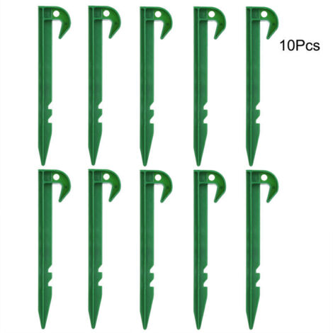 UlisemLot de 10 piquets de jardin,Extra larges,14.5 cm de long,En plastique vert,Piquets de fixation de jardin,Piquets de sol,Piquets de camping,Pour piquets de sol,Feuilles de bordure en tissu