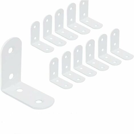 UlisemLot de 12 équerres d'angle en acier inoxydable 40 x 40 mm pour fixation de meubles en bois Blanc
