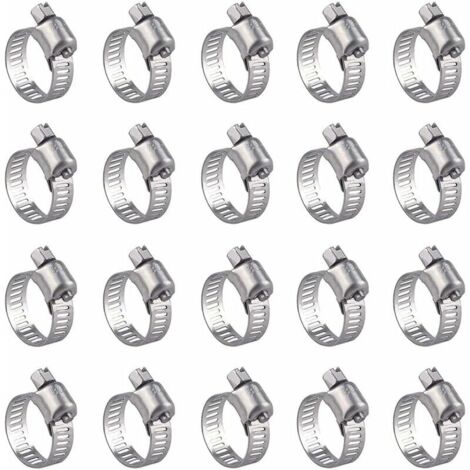 UlisemLot de 20 Colliers de Serrage en Acier Inoxydable - Réglables (16-25mm), Résistants à la Rouille, pour la Fixation des Tuyaux