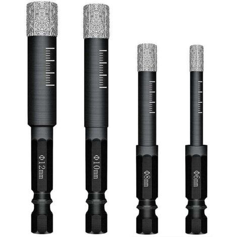 UlisemLot de 4 Forets Mèches diamant pour Carrelage Céramique Grès Cérame Tuiles Verre Pierre. Mèches Diamantées Professionnelles Carreaux de Céramique Drill Bits Tool - 6mm 8mm 10mm 12mm
