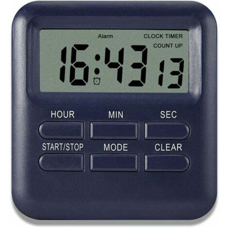 UlisemMinuterie Digitale avec Fonction d'Horloge/Réveil 3 en 1, Minuterie de Cuisine Aimanté, Timer Chronomètre Compte à Rebours, Gestion du Temps pour Cuisine/Étude/Sport (Bleu Foncé)