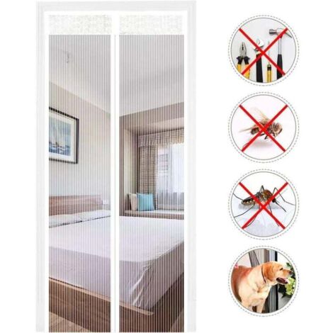 UlisemMoustiquaire de Porte Magnétique Fermeture Automatique Rideau Porte Anti insectes avec Aimants Sans Perçage (120x220cm, Blanc)