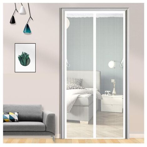 UlisemMoustiquaire Porte à Fermeture Aimantée, Rideau de Porte Anti Mouche, Fermeture Auto, Kit d'Installation, Bande Adhésive 120x220CM Blanc