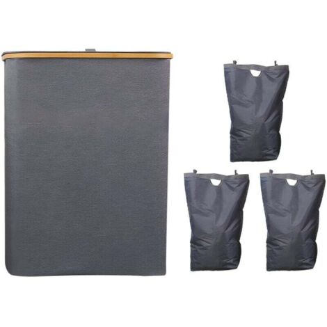 UlisemPanier à linge 160L, Panier de rangement pliable de grande capacité pour vêtements sales avec 3 compartiments et sac de lavage en machine amovible, adapté à la buanderie, à la salle de bain, à l