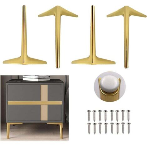 UlisemPieds de meubles en métal,Pieds de meubles triangulaires Pieds de table DIY Pieds de canapé en métal de style moderne, adaptés pour canapé, armoire, lit, table, chaise, lot de 4 (or 18 cm)