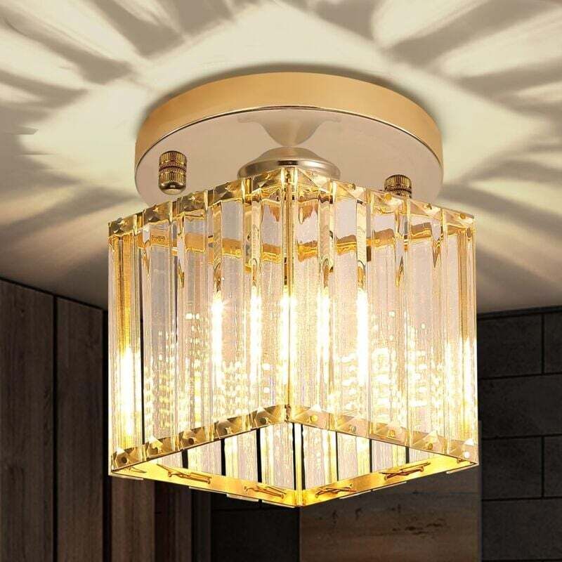 UlisemPlafonnier LED carré en cristal doré pour cuisine, chambre, couloir, entrée, Lumière tricolore, salle de bain