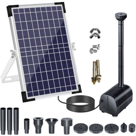 UlisemPompe de Fontaine Solaire 18V/10W 1000L/h, Pompe à Eau Solaire, avec Grand Panneau Solaire et Buses, Circulation de l'Eau de l'Oxygène, pour Bain d'Oiseaux/Aquarium/Etang/Jardin