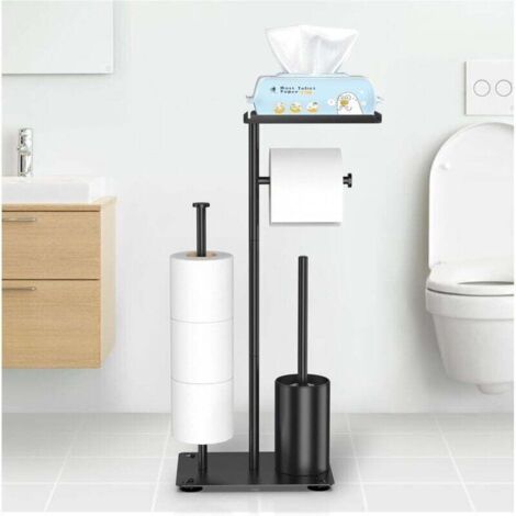 UlisemPorte-papier toilette en acier inoxydable, porte-papier toilette sur pied avec brosse de toilette, porte-papier toilette sans perçage, porte-papier toilette