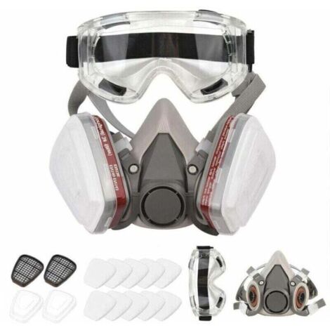 UlisemRespirateur réutilisable Demi-masque 6200 Masque à gaz Protection respiratoire Respirateurs avec lunettes de sécurité pour peinture Soudage à la vapeur organique Polissage Travail du bois et aut