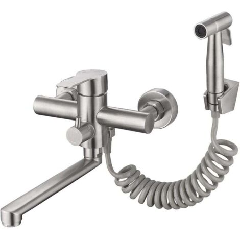 UlisemRobinet de cuisine mural en acier inoxydable 304 avec pistolet pulvérisateur et 2 types de jet d'eau pour évier de cuisine pivotant à 360°