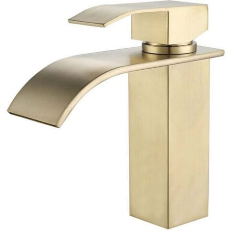 UlisemRobinet de Lavabo Cascade pour Salle de Bain, Mitigeur de Lavabo Vasque Robinetterie Cascade avec Bec Grand en Acier Inox, Or Brossé