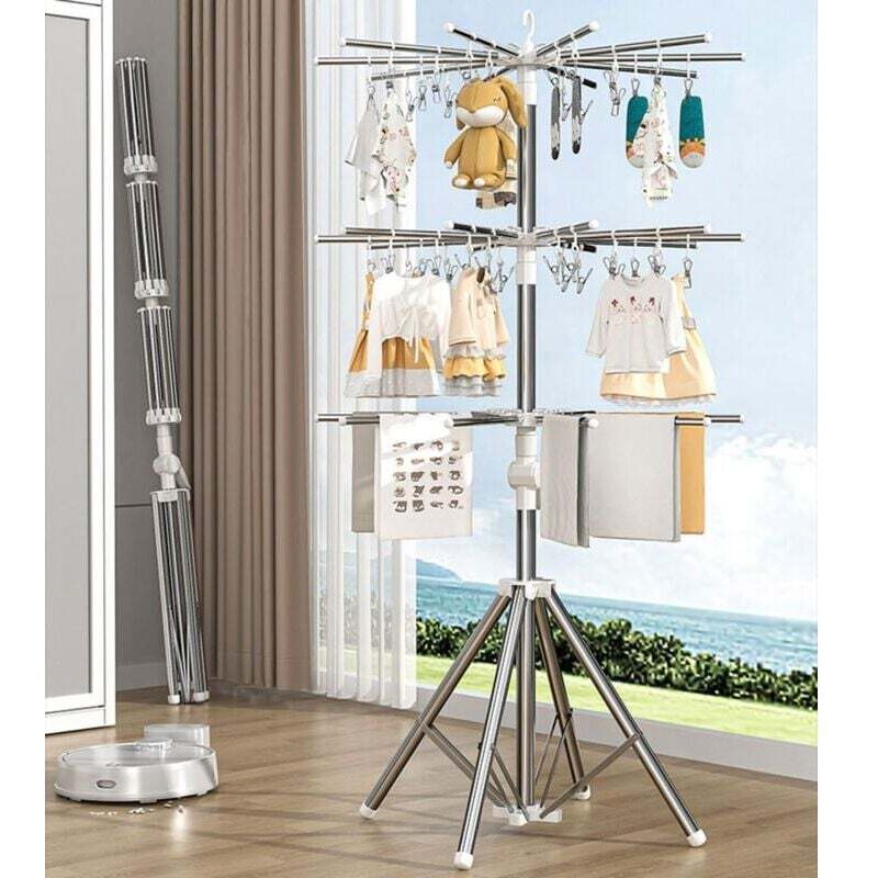 Ulisem Séchoir à linge pliable, séchoir à linge en métal avec pinces coupe-vent pour intérieur et extérieur, cintre de séchage pour couches et