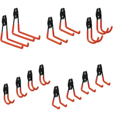 UlisemSet de 14 ganchos de pared, portaherramientas de garaje de pared, acero, recubierto de goma, portaherramientas de jardín, negro-naranja
