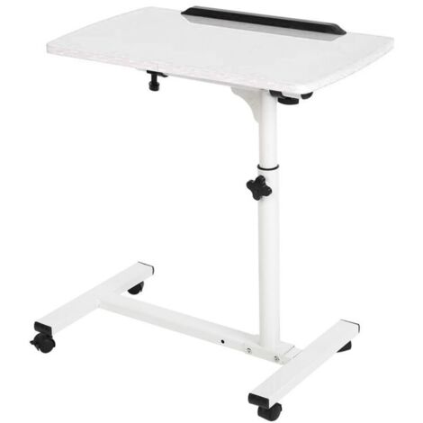 UlisemTable d'appoint à roulettes, table d'appoint réglable en hauteur, table de chevet mobile blanche, bureau pliable pour salon, canapé, chambre